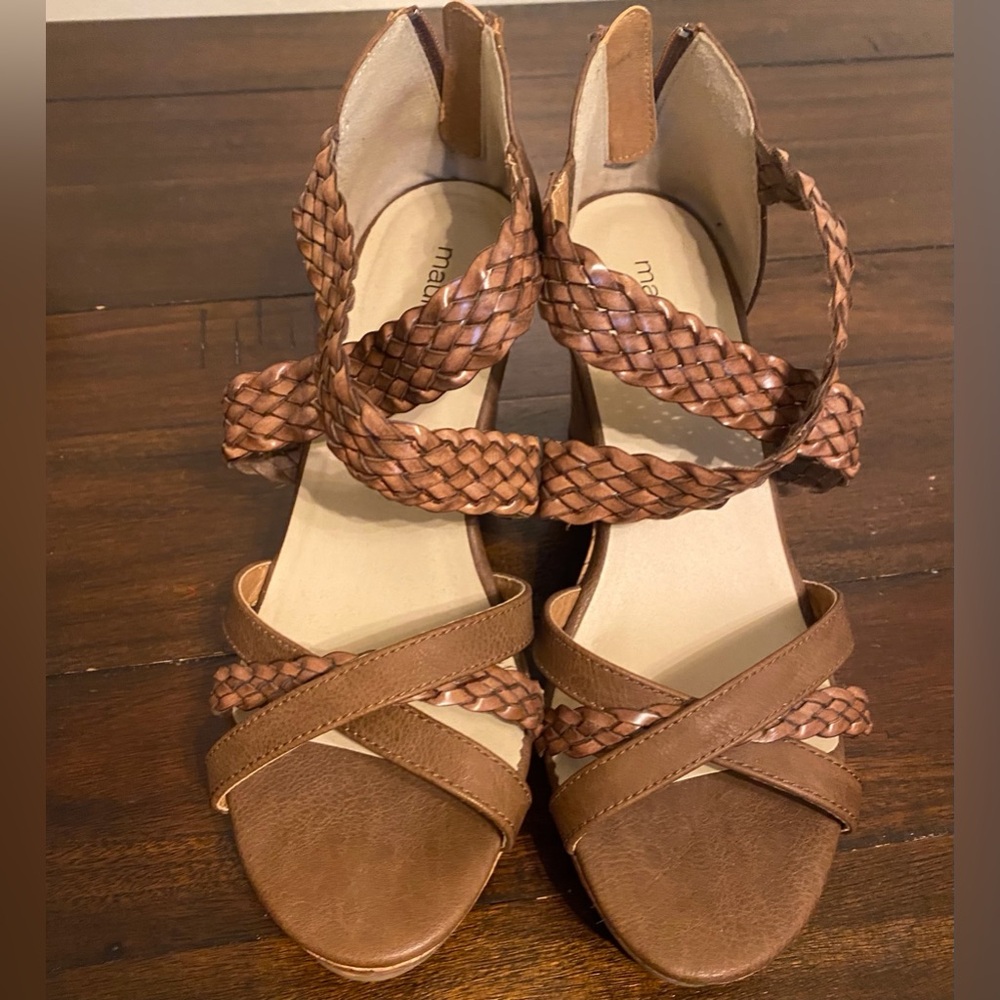 Maurices Brown Cork Wedge Sandals with Woven Straps